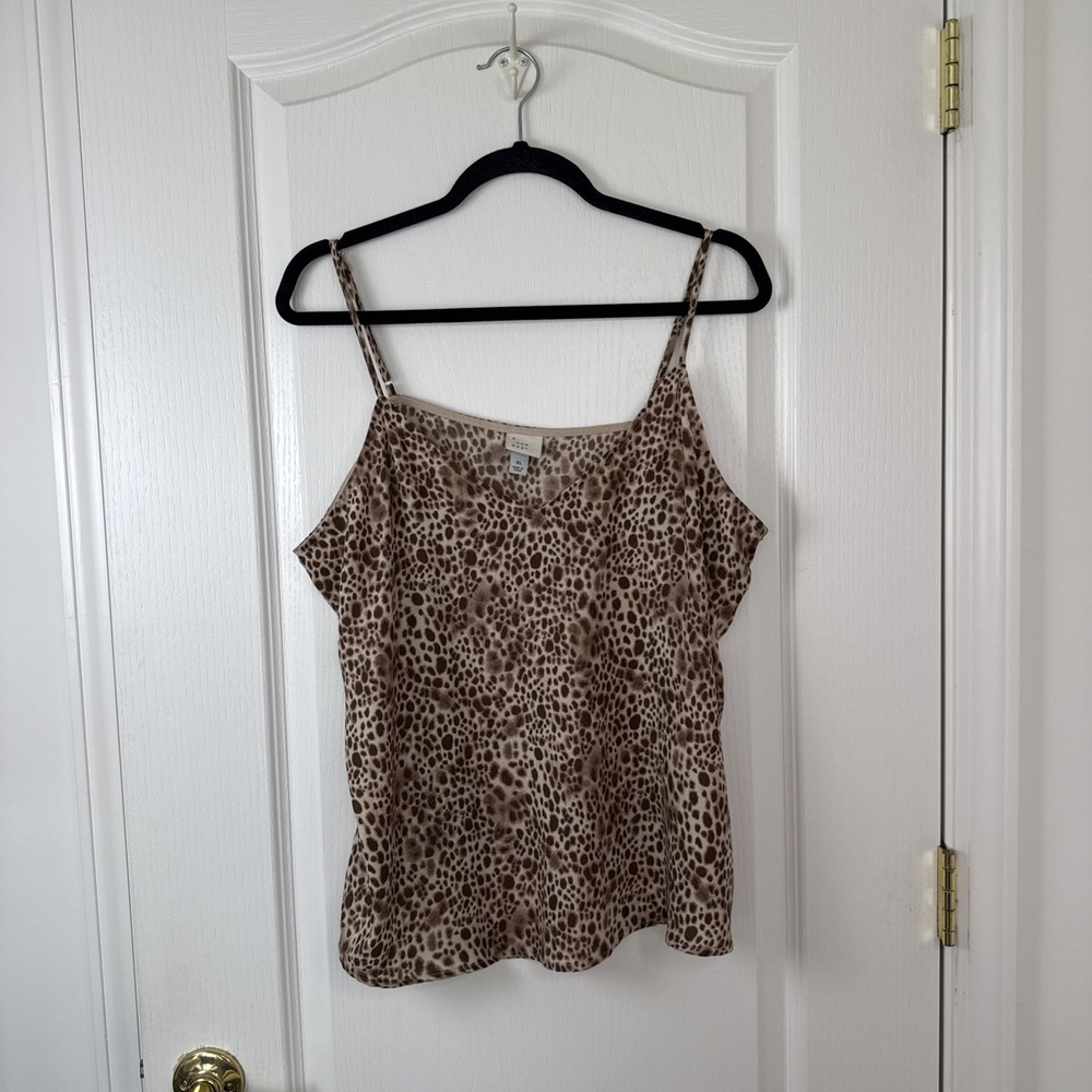A New Day Leopard Print V-Neck Cami Top Spaghetti Straps Women's Size XL